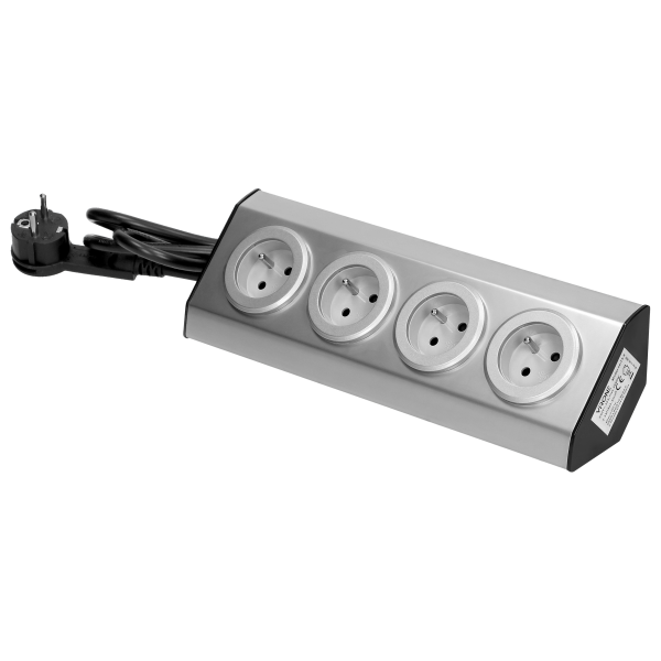 Set of sockets suitable for furniture and kitchen, with velcro mounting strips 4x2P+E INOX, and a cord 1.5 m long with flat plug Set of sockets suitable for furniture and kitchen, with velcro mounting strips 4x2P+E INOX, and a cord 1.5 m long with flat plug