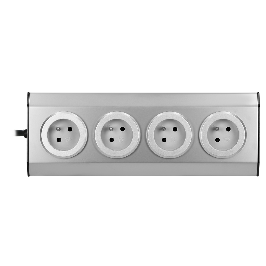 Set of sockets suitable for furniture and kitchen, with velcro mounting strips 4x2P+E INOX, and a cord 1.5 m long with flat plug