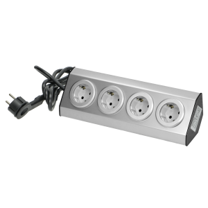 Set of power sockets suitable for furniture and kitchen, with velcro mounting strips 4x2P+E (schuko) INOX, with cord 1.5 m long 