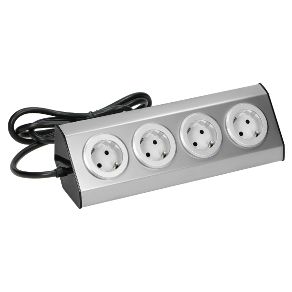 Set of power sockets suitable for furniture and kitchen, with velcro mounting strips 4x2P+E (schuko) INOX, with cord 1.5 m long 