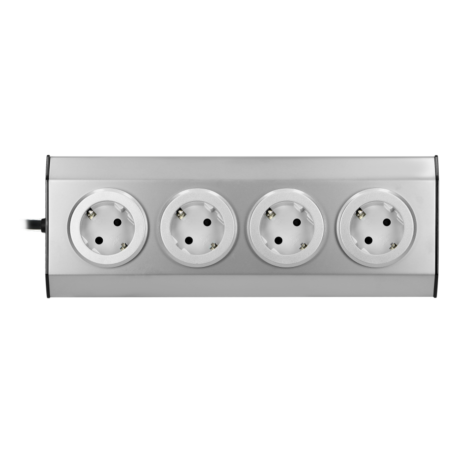 Gniazdo meblowe kuchenne 4x2P+Z, schuko, 16A, montaż na rzepy, INOX, przewód 1,5m z płaską wtyczką