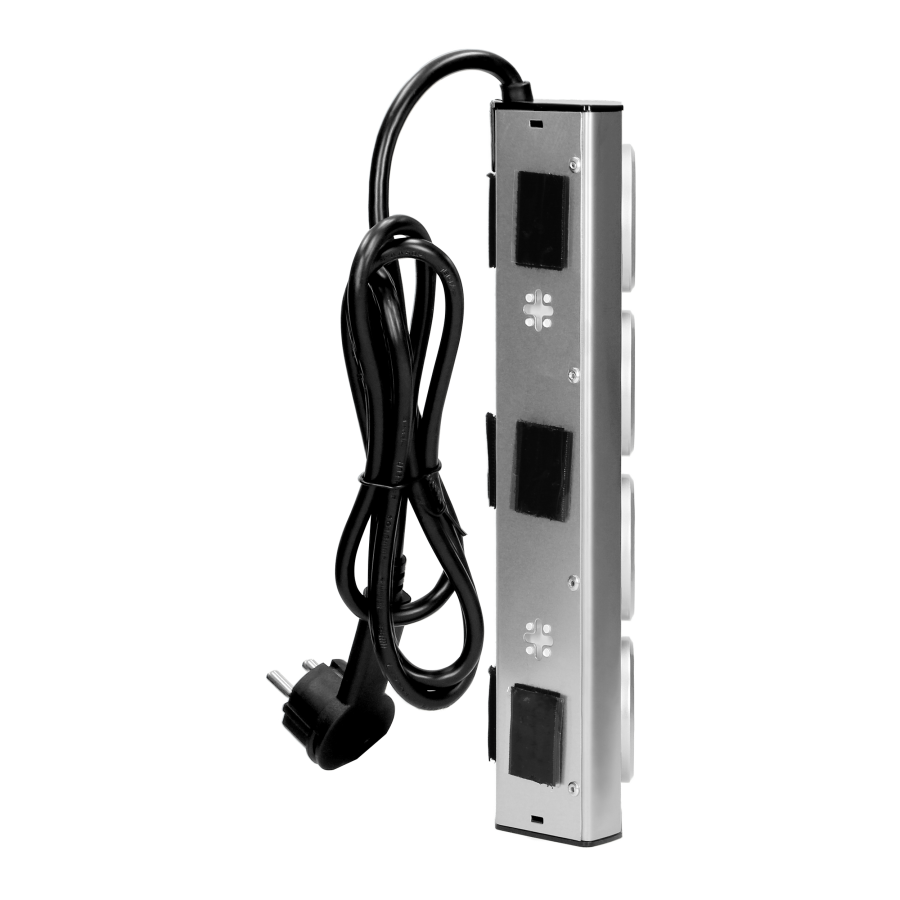 Set of power sockets suitable for furniture and kitchen, with velcro mounting strips 4x2P+E (schuko) INOX, with cord 1.5 m long 