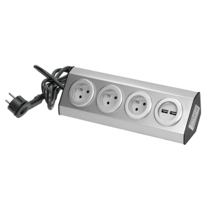 Set of power sockets with USB charger suitable for furniture and kitchen, with velcro mounting strips and a cord 1.5 m long with