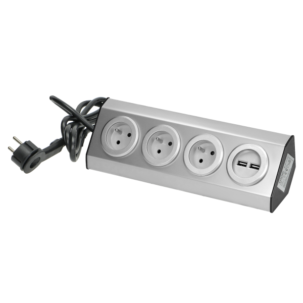 Set of power sockets with USB charger suitable for furniture and kitchen, with velcro mounting strips and a cord 1.5 m long with