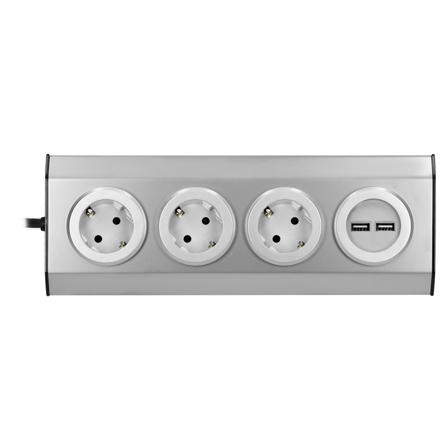 Set of three sockets with USB charger suitable for furniture and kitchen, with velcro mounting strips and a cord 1.5 m long with