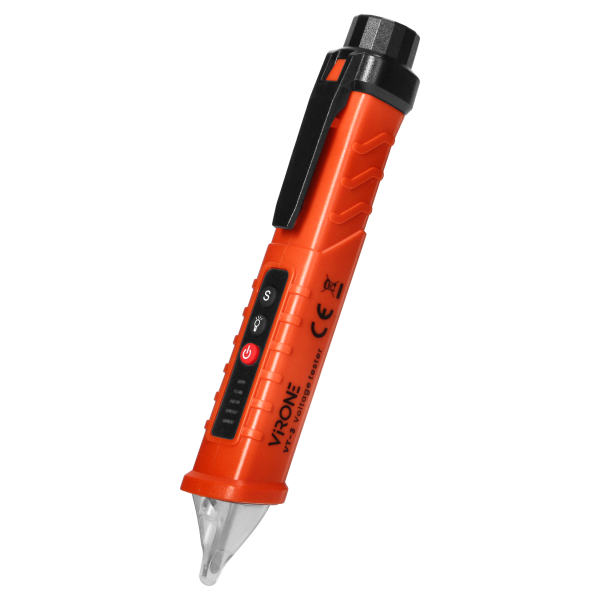 Inductive voltage tester with flashlight, 12-1000V AC / DC, orange Inductive voltage tester with flashlight, 12-1000V AC / DC, orange