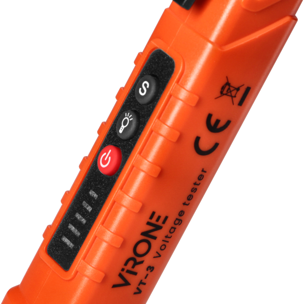 Inductive voltage tester with flashlight, 12-1000V AC / DC, orange Inductive voltage tester with flashlight, 12-1000V AC / DC, orange