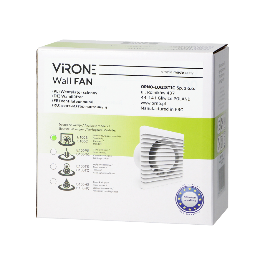 Bathroom fan 100mm, wall-mounted, silent operation - standard