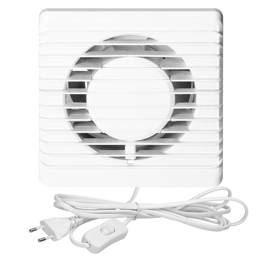Bathroom fan 100mm, surface-mounted - cord with switch