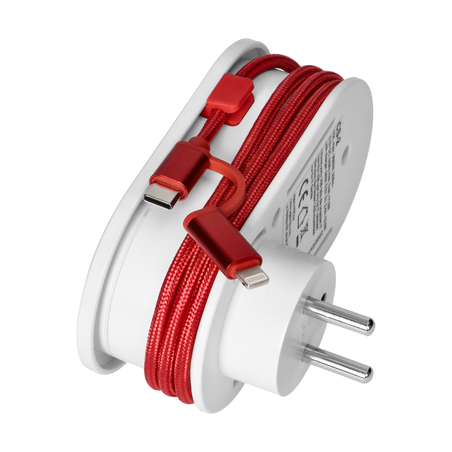 Adapter z ładowarką USB i kablem ładującym (typ C + Lightning), 1x2P+Z, 2xUSB (Typ A+C), max 3,4A