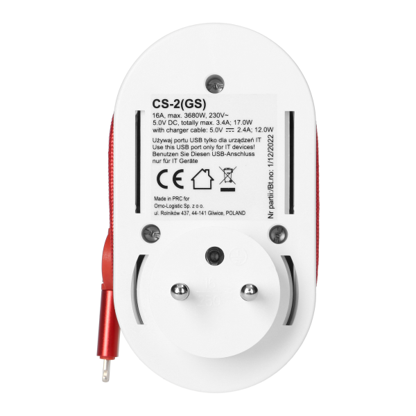 Adapter z ładowarką USB i kablem ładującym (typ C + Lightning), 1x2P+Z Schuko, 2xUSB (Typ A+C), max 3,4A