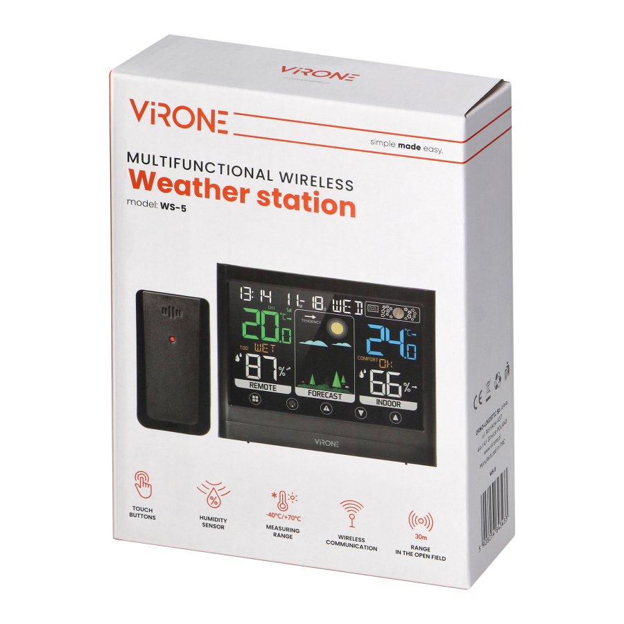 Multifunctional wireless weather station, touch buttons
