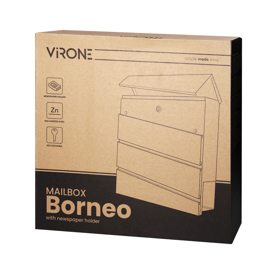Skrzynka na listy BORNEO z galwanizowanej stali z  gazetnikiem, kolor czarny