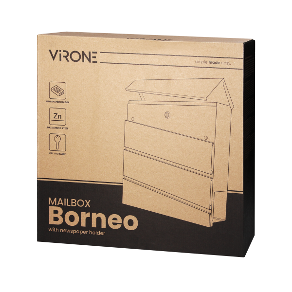Skrzynka na listy BORNEO z galwanizowanej stali z  gazetnikiem, kolor czarny Skrzynka na listy BORNEO z galwanizowanej stali z  gazetnikiem, kolor czarny