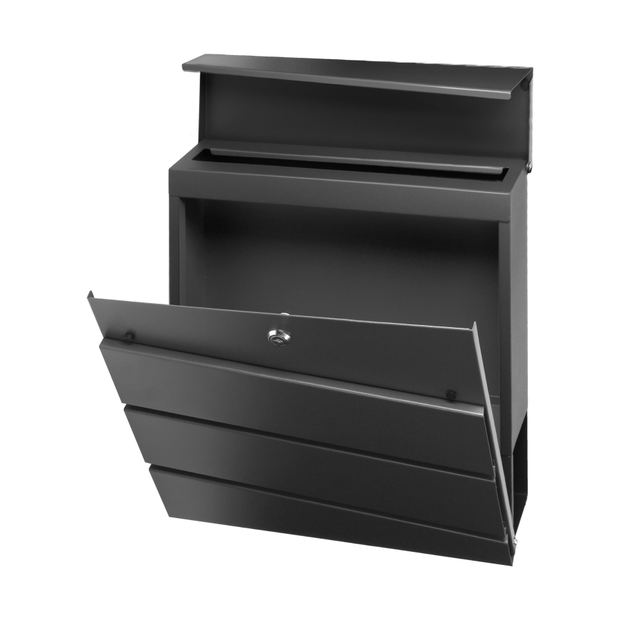 Skrzynka na listy BORNEO z galwanizowanej stali z  gazetnikiem, kolor czarny