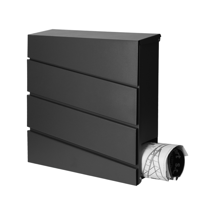 Skrzynka na listy BORNEO z galwanizowanej stali z  gazetnikiem, kolor czarny