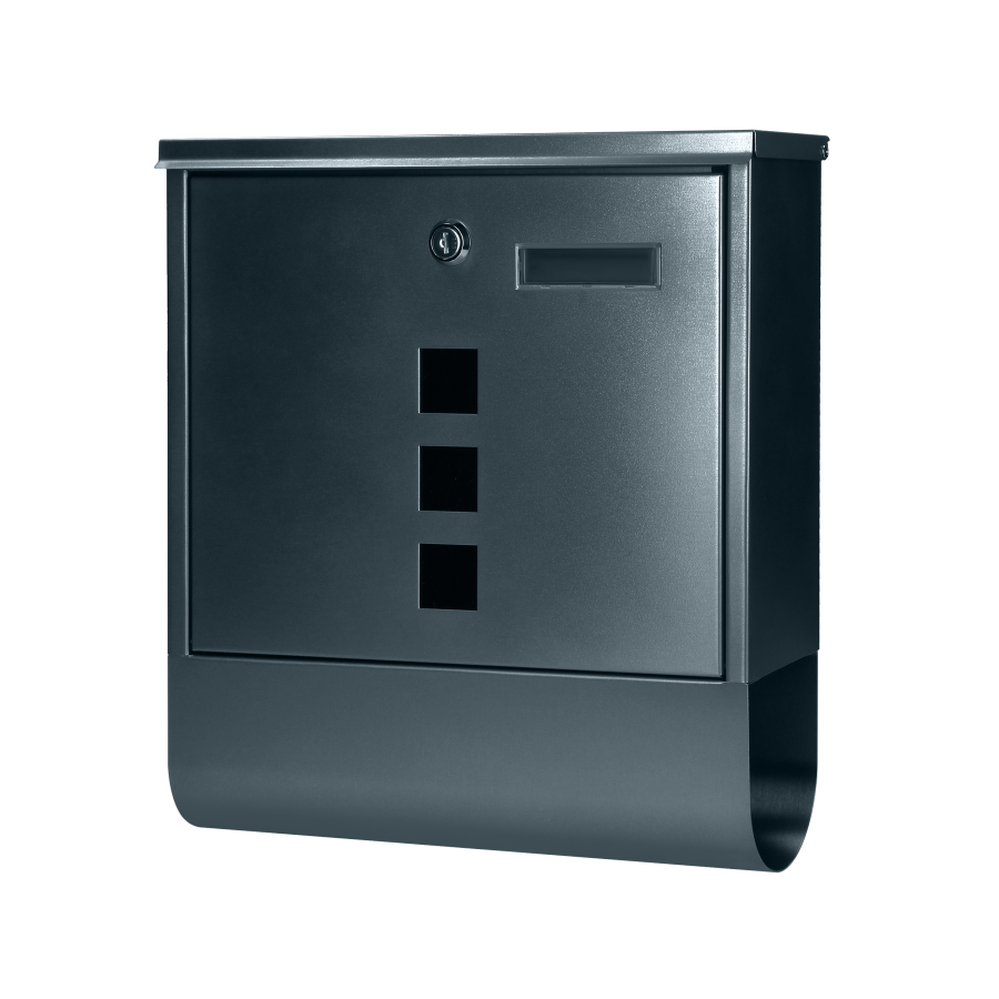 Skrzynka na listy HAITI z galwanizowanej stali z  gazetnikiem i okienkami i wizytownikiem, antracyt