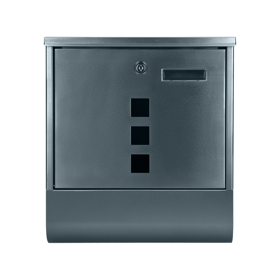 Skrzynka na listy HAITI z galwanizowanej stali z  gazetnikiem i okienkami i wizytownikiem, antracyt
