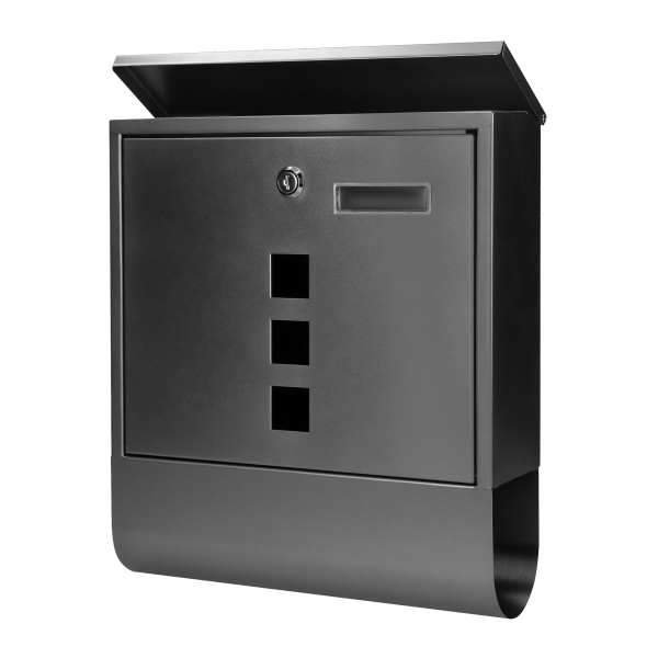 Skrzynka na listy HAITI z galwanizowanej stali z  gazetnikiem i okienkami i wizytownikiem, kolor czarny Skrzynka na listy HAITI z galwanizowanej stali z  gazetnikiem i okienkami i wizytownikiem, kolor czarny