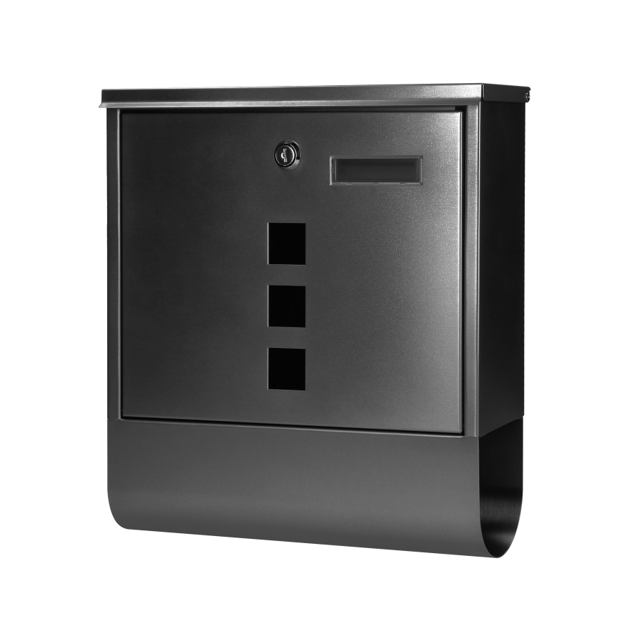 Skrzynka na listy HAITI z galwanizowanej stali z  gazetnikiem i okienkami i wizytownikiem, kolor czarny