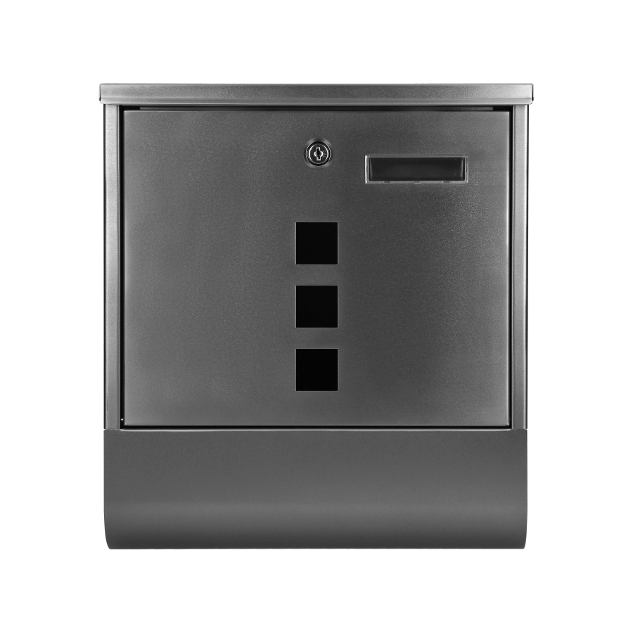 Skrzynka na listy HAITI z galwanizowanej stali z  gazetnikiem i okienkami i wizytownikiem, kolor czarny