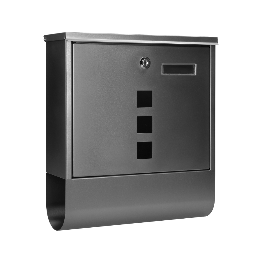 Skrzynka na listy HAITI z galwanizowanej stali z  gazetnikiem i okienkami i wizytownikiem, kolor czarny