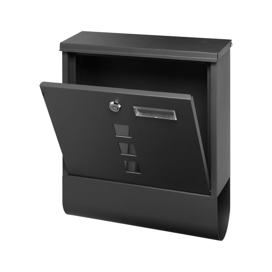 Skrzynka na listy HAITI z galwanizowanej stali z  gazetnikiem i okienkami i wizytownikiem, kolor czarny