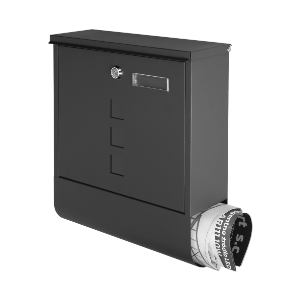 Skrzynka na listy HAITI z galwanizowanej stali z  gazetnikiem i okienkami i wizytownikiem, kolor czarny Skrzynka na listy HAITI z galwanizowanej stali z  gazetnikiem i okienkami i wizytownikiem, kolor czarny