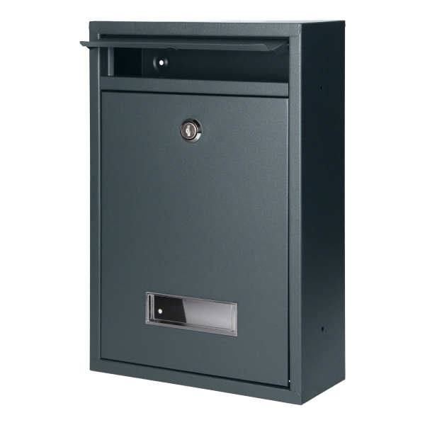 Skrzynka na listy BALI z galwanizowanej stali, mała z wizytownikiem, antracyt Skrzynka na listy BALI z galwanizowanej stali, mała z wizytownikiem, antracyt