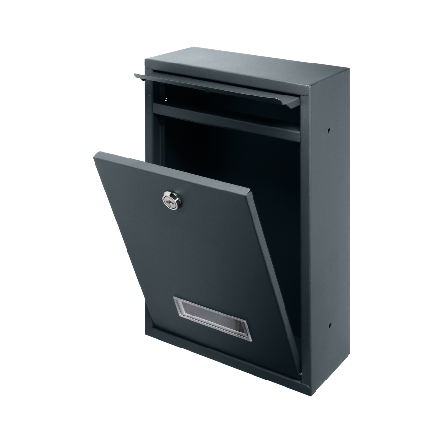 Skrzynka na listy BALI z galwanizowanej stali, mała z wizytownikiem, antracyt