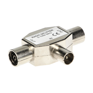 TV T-connector plug / 2x socket, metal