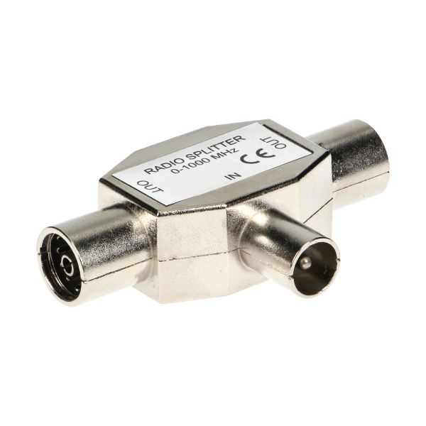 TV T-connector plug / 2x socket, metal