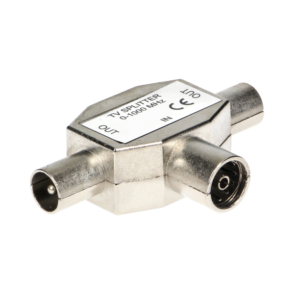 Złącze telewizyjne, trójnik "T", gniazdo / 2xwtyk, metal Złącze telewizyjne, trójnik "T", gniazdo / 2xwtyk, metal