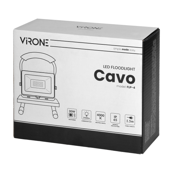 CAVO portable LED floodlight 30W, on a stand, 2100 lm, IP44, 4000K, with 1.5m cable CAVO portable LED floodlight 30W, on a stand, 2100 lm, IP44, 4000K, with 1.5m cable