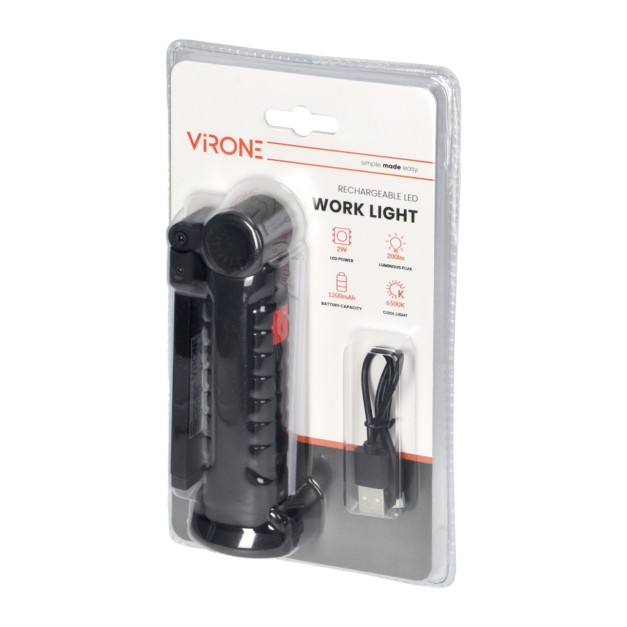 Latarka warsztatowa LED COB 2W, 200lm, 1200mAh, składana