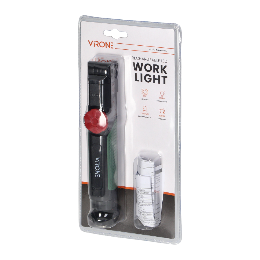 Latarka warsztatowa LED COB 5W, 600lm, 1500mAh, składana