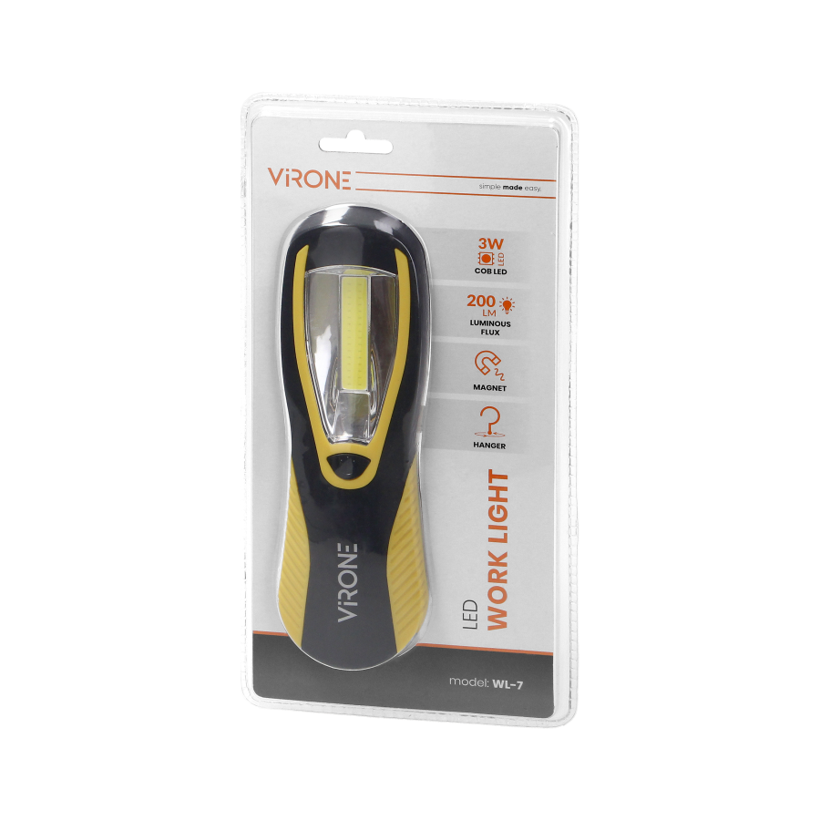 LED COB 3W worklight, 200lm, 3 x AA magnet, hook