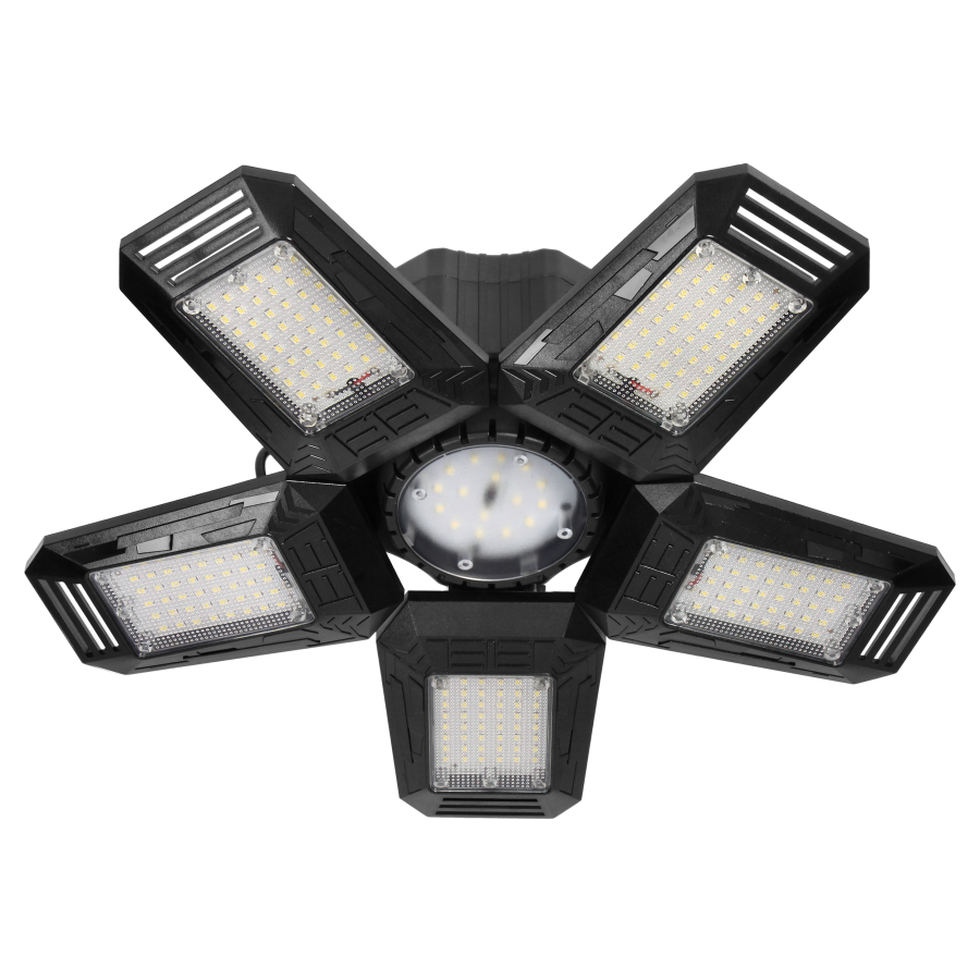 RIGEL LED lampa warsztatowa składana 5-skrzydłowa, E27 55W, 6500K, 4950lm