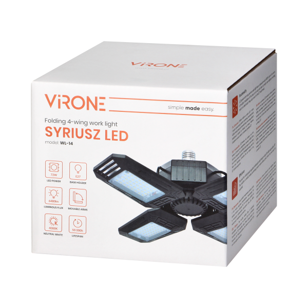 SYRIUSZ LED Folding 4-wing work light, E27, 72W, 4000K, 6480lm SYRIUSZ LED Folding 4-wing work light, E27, 72W, 4000K, 6480lm