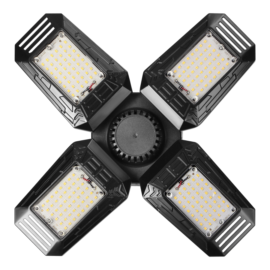 SYRIUSZ LED Składana lampa warsztatowa 4-skrzydłowa, E27, 72W, 4000K, 6480lm