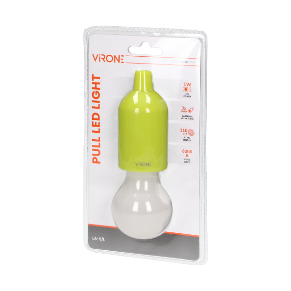 Bateryjna lampka nocna na sznurku 1W LED, 3 x AAA, limonkowa Bateryjna lampka nocna na sznurku 1W LED, 3 x AAA, limonkowa