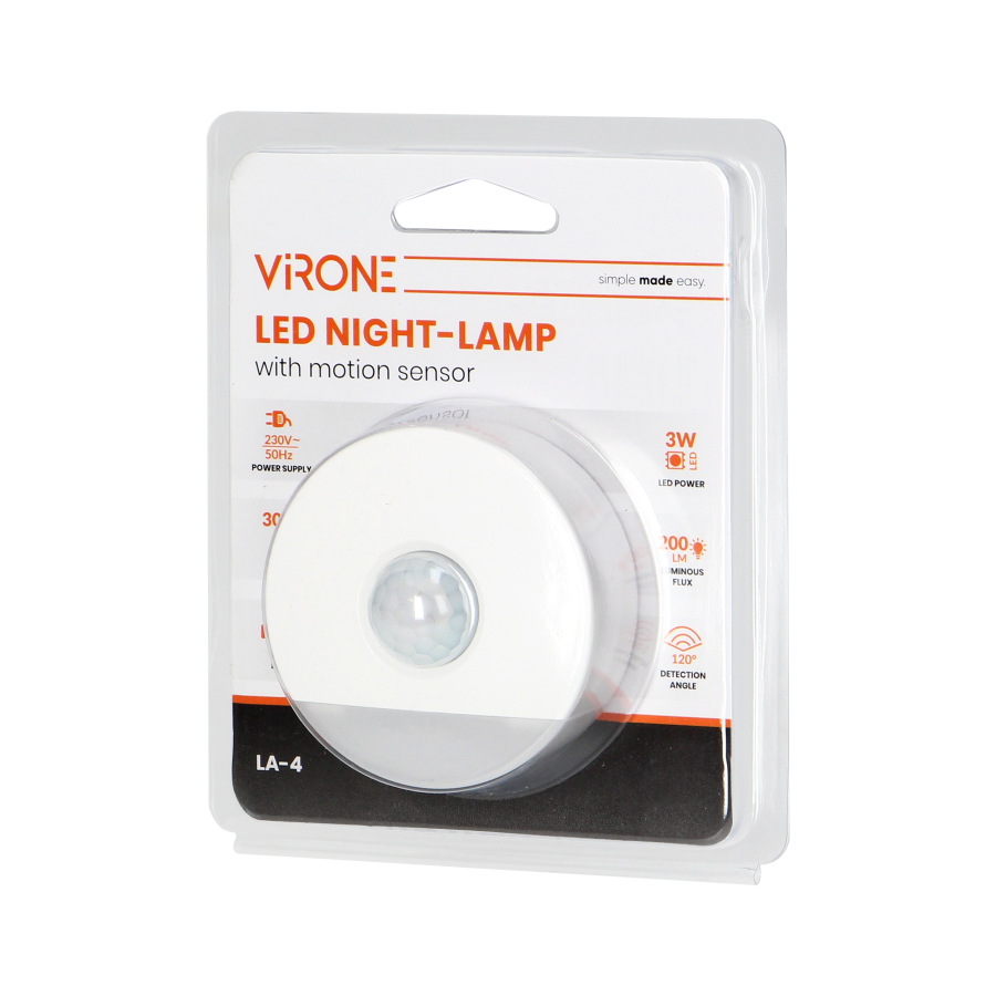 Lampka nocna LED z czujnikiem ruchu, z funkcją korytarzową 0,2W/3W, 200lm