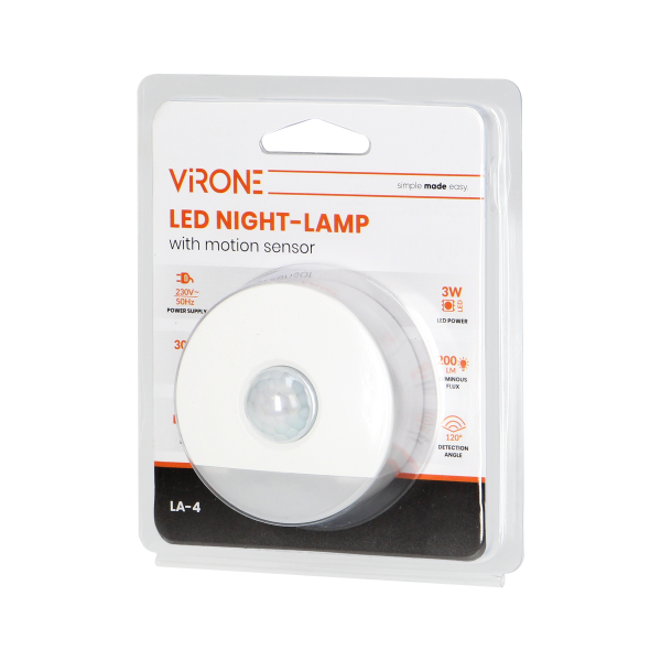 Lampka nocna LED z czujnikiem ruchu, z funkcją korytarzową 0,2W/3W, 200lm