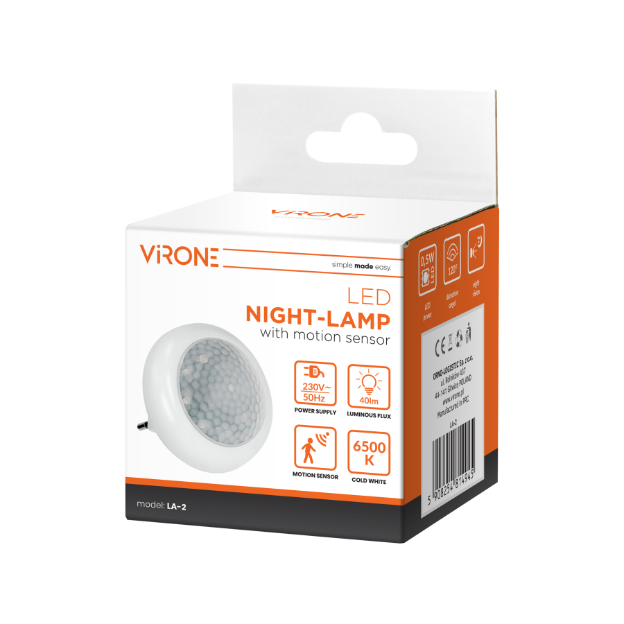Lampka nocna LED z czujnikiem ruchu i zmierzchu, 120°, 8xLED, 40lm, 6500K