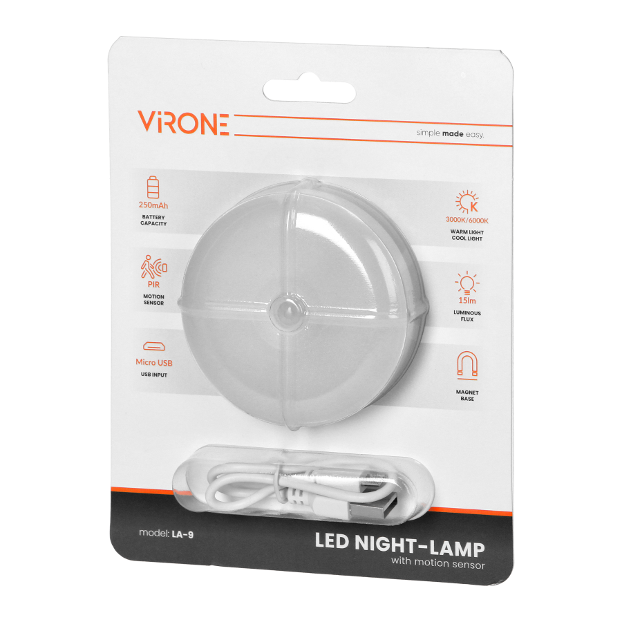 LED night lamp with motion sensor, rechargeable, self-adhesive, 3000/6000K