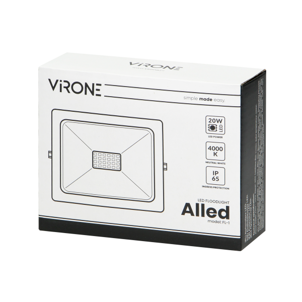 ALLED LED floodlight 20W, 1500lm, IP65, 4000K, Alu+glass