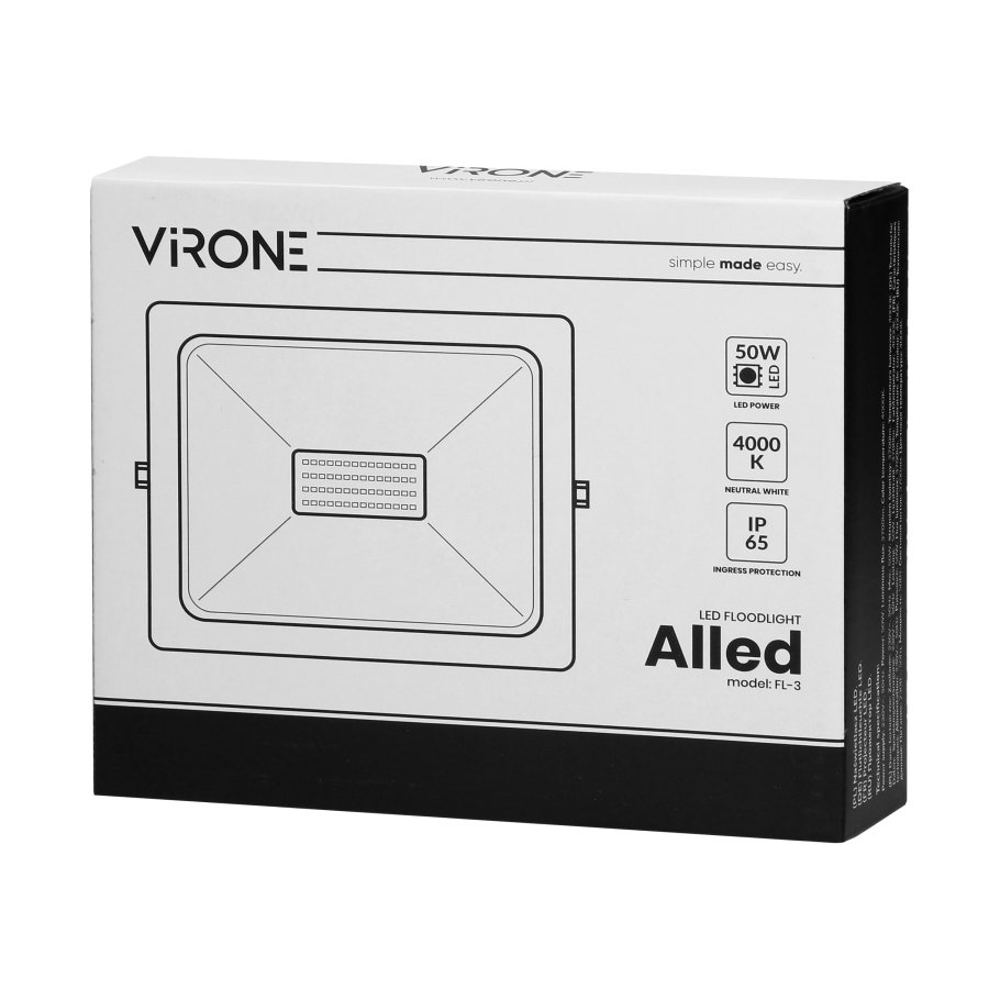 ALLED LED floodlight 50W, 3700lm, IP65, 4000K, Alu+glass