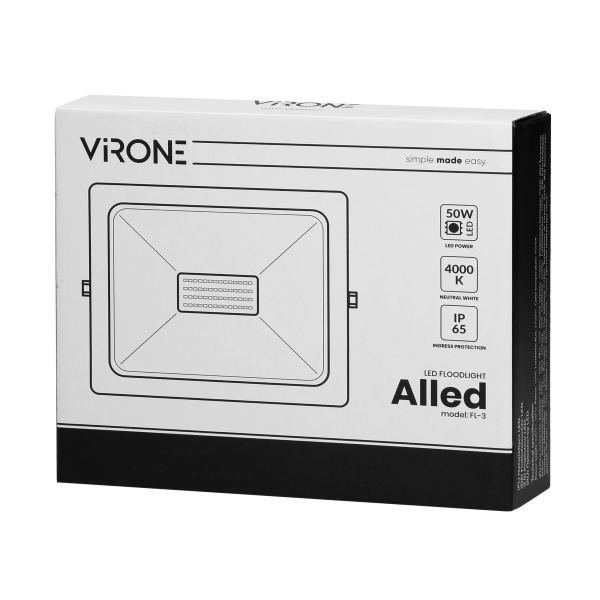 ALLED LED floodlight 50W, 3700lm, IP65, 4000K, Alu+glass ALLED LED floodlight 50W, 3700lm, IP65, 4000K, Alu+glass