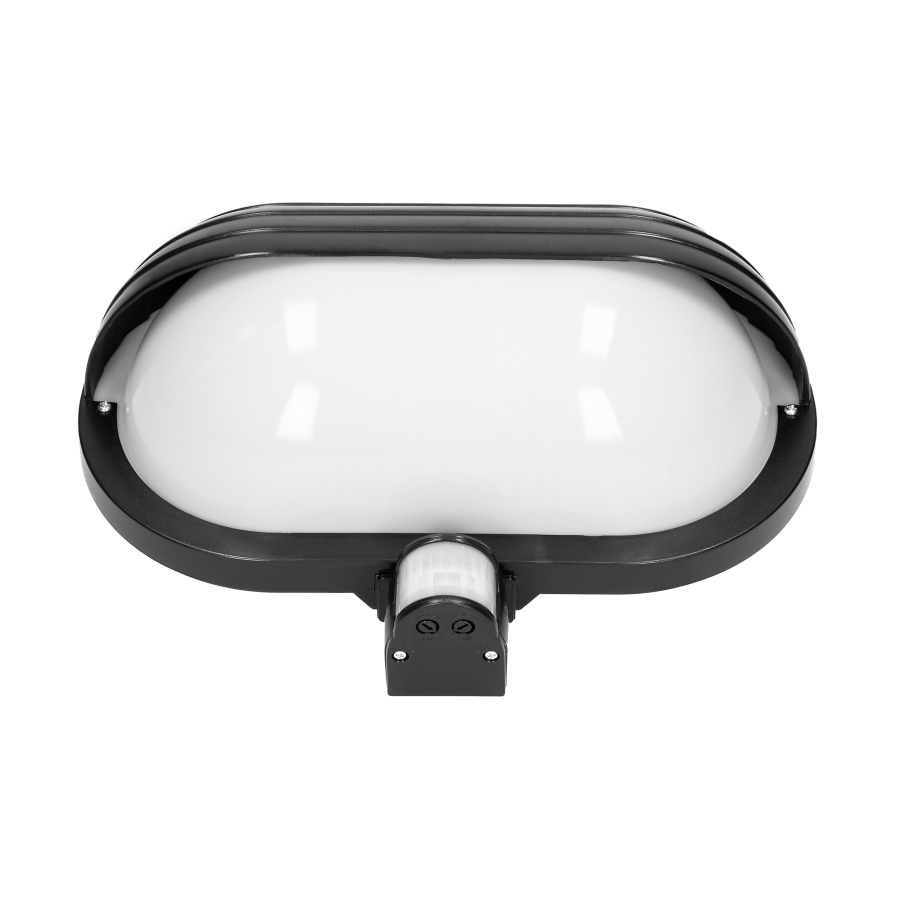 MUSAM, oprawa ogrodowa z czujnikiem ruchu 180st, 1x15W, E27, IP44, z przesłoną, plastik, czarna
