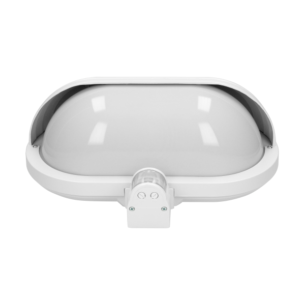 MUSAM, oprawa ogrodowa z czujnikiem ruchu 180st, 1x15W, E27, IP44, z przesłoną, plastik, biała